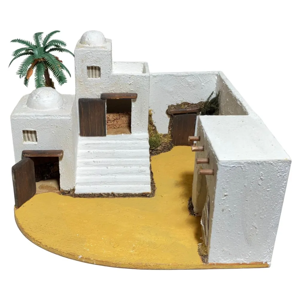 Borgo palestinese con palma e luci a batteria per statue da 5 cm