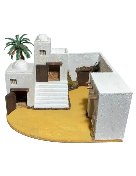 Palestinian Village with Palm Tree and Battery-Operated Lights for 5 cm Nativity Figures