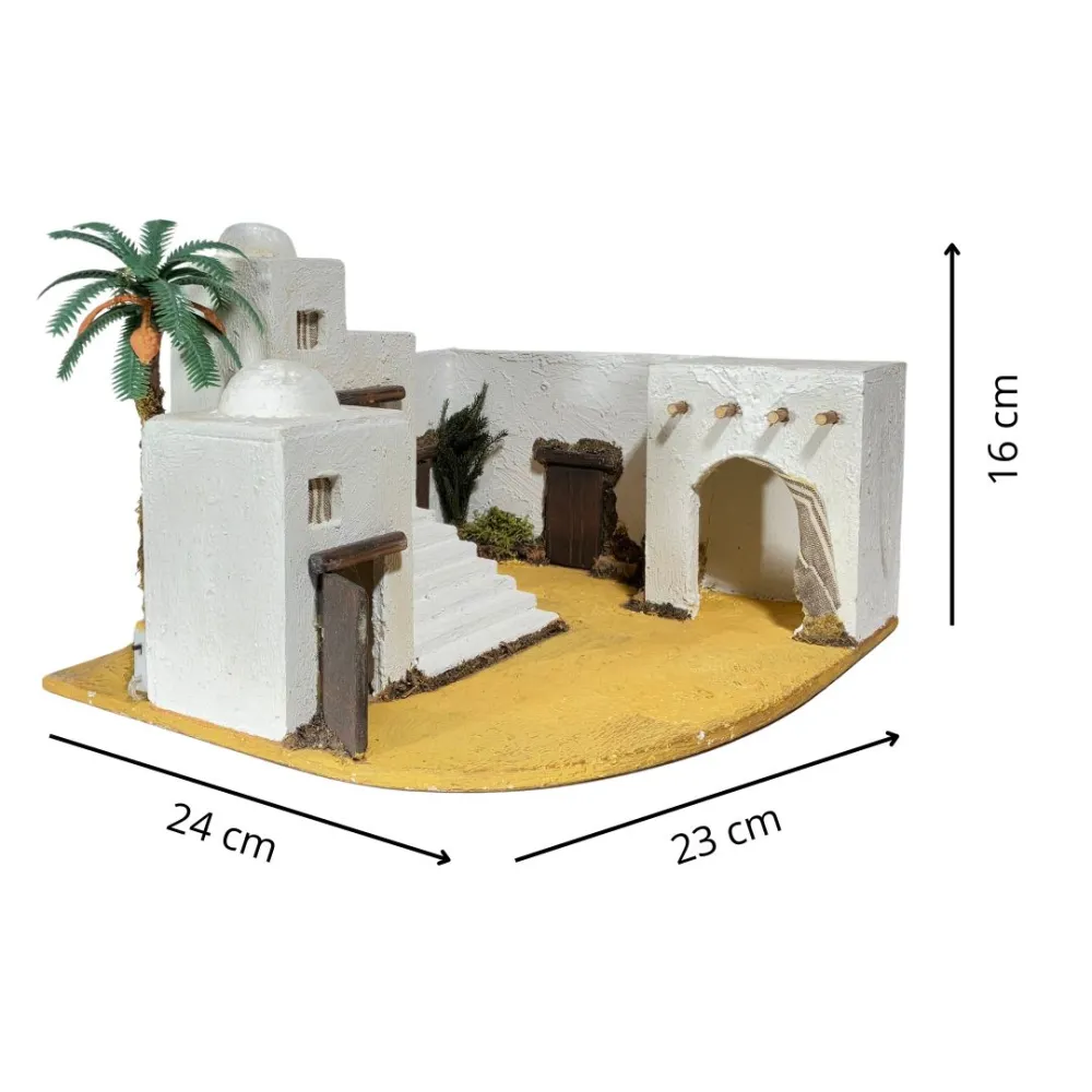 Borgo palestinese con palma e luci a batteria per statue da 5 cm