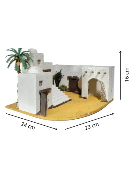 Palestinian Village with Palm Tree and Battery-Operated Lights for 5 cm Nativity Figures