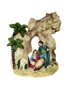 One-Piece Nativity Scene in Grotto with Palm Trees – 5 cm