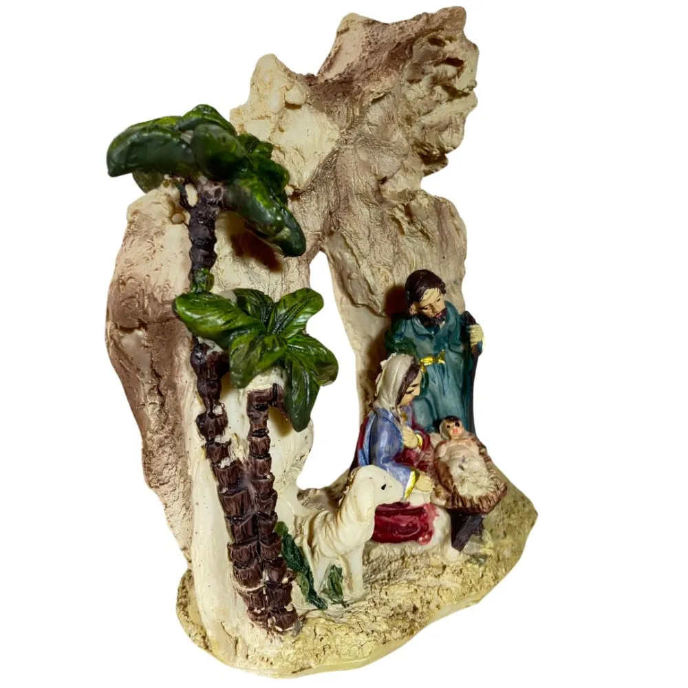 One-Piece Nativity Scene in Grotto with Palm Trees – 5 cm