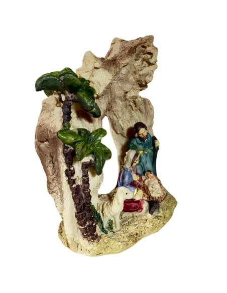 Natività in blocco con ambientazione grotta e palme 5 cm