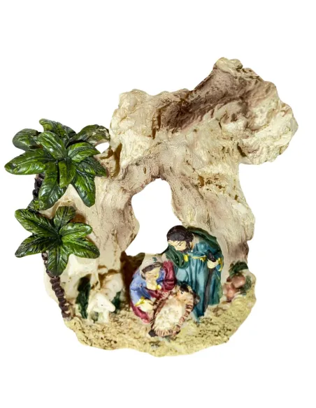 Natività in blocco con ambientazione grotta e palme 5 cm