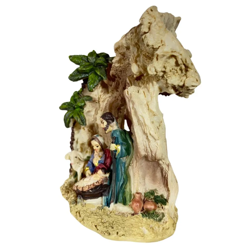One-Piece Nativity Scene in Grotto with Palm Trees – 5 cm