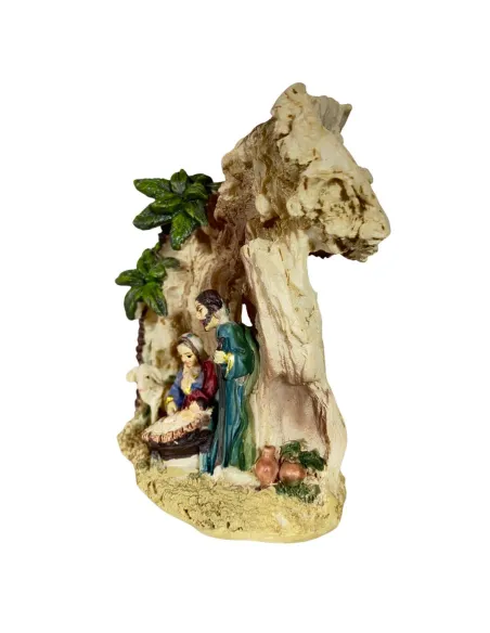 Natività in blocco con ambientazione grotta e palme 5 cm