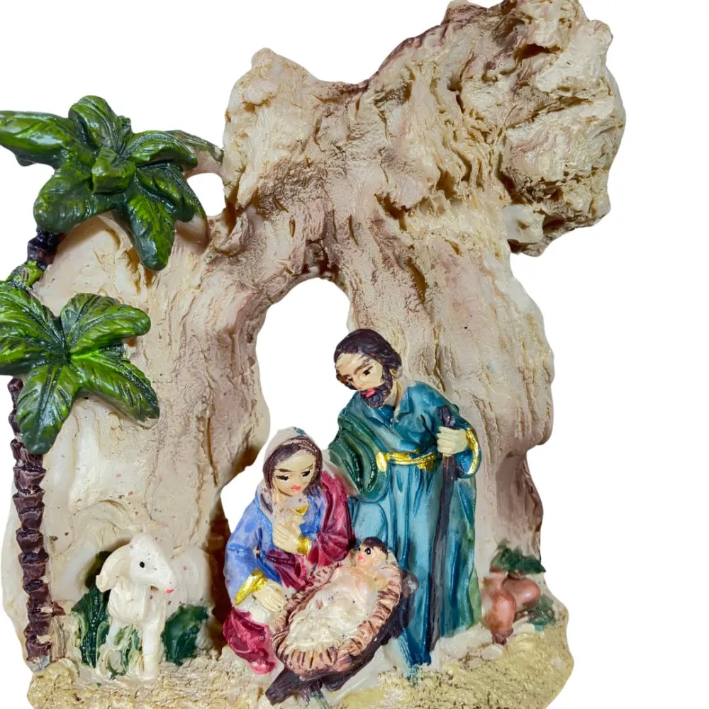 One-Piece Nativity Scene in Grotto with Palm Trees – 5 cm