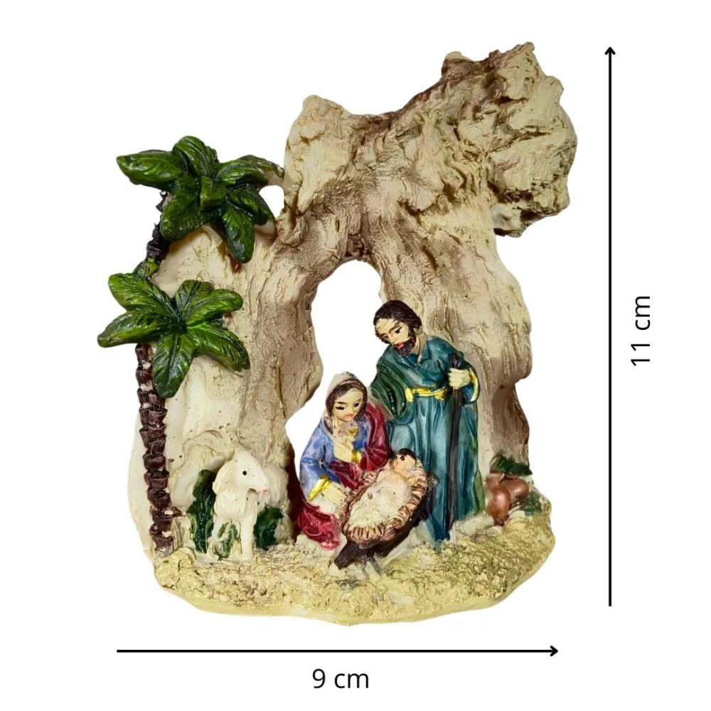 One-Piece Nativity Scene in Grotto with Palm Trees – 5 cm
