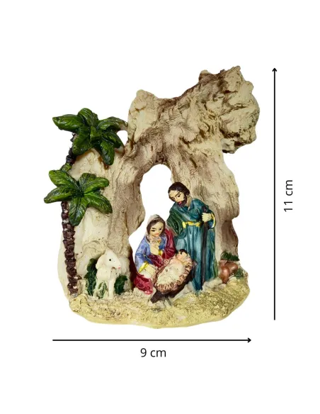 Natività in blocco con ambientazione grotta e palme 5 cm