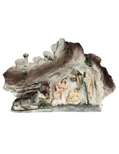 Natività in blocco in grotta con pecore 8 cm