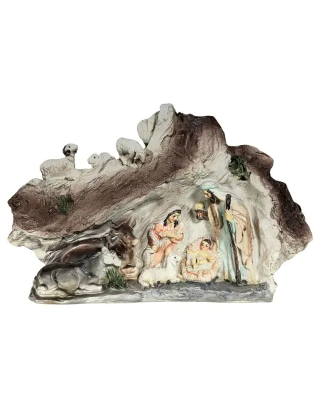 Resin Nativity Scene in Grotto with Sheep – 8 cm