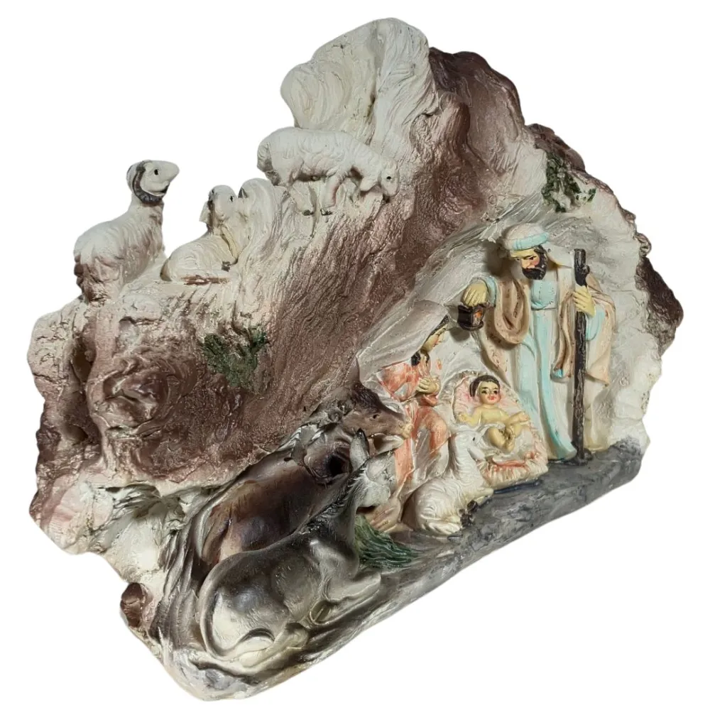 Resin Nativity Scene in Grotto with Sheep – 8 cm