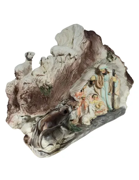 Natività in blocco in grotta con pecore 8 cm