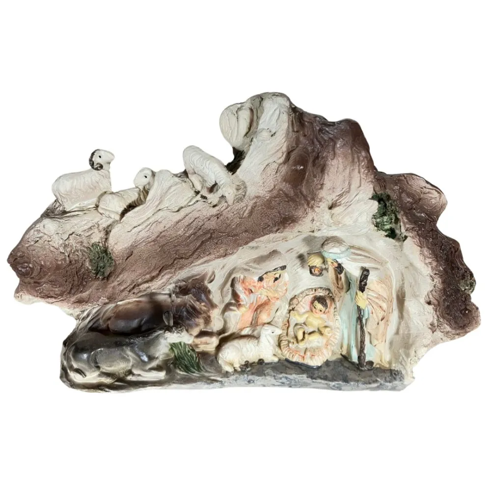 Resin Nativity Scene in Grotto with Sheep – 8 cm