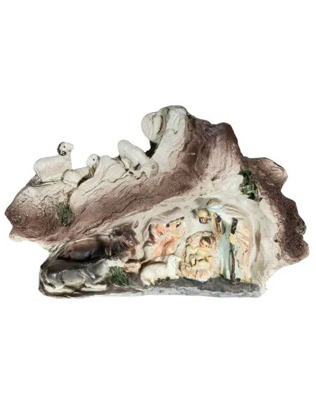 Natività in blocco in grotta con pecore 8 cm