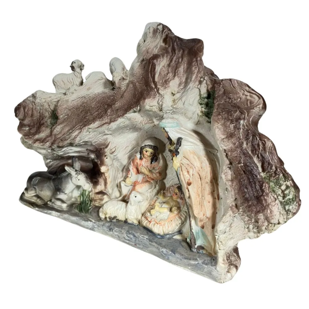 Resin Nativity Scene in Grotto with Sheep – 8 cm