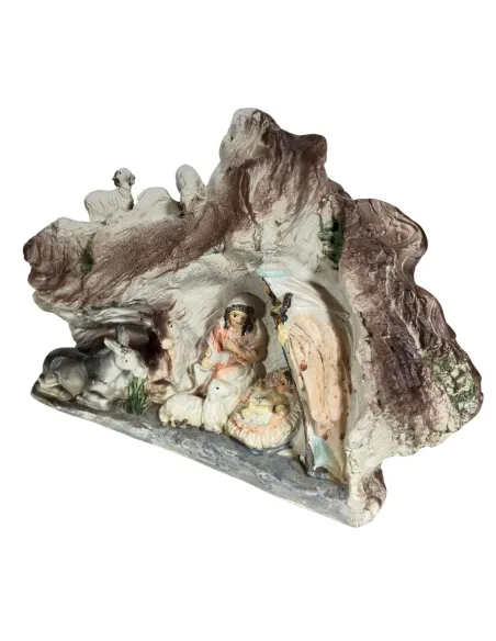 Natività in blocco in grotta con pecore 8 cm