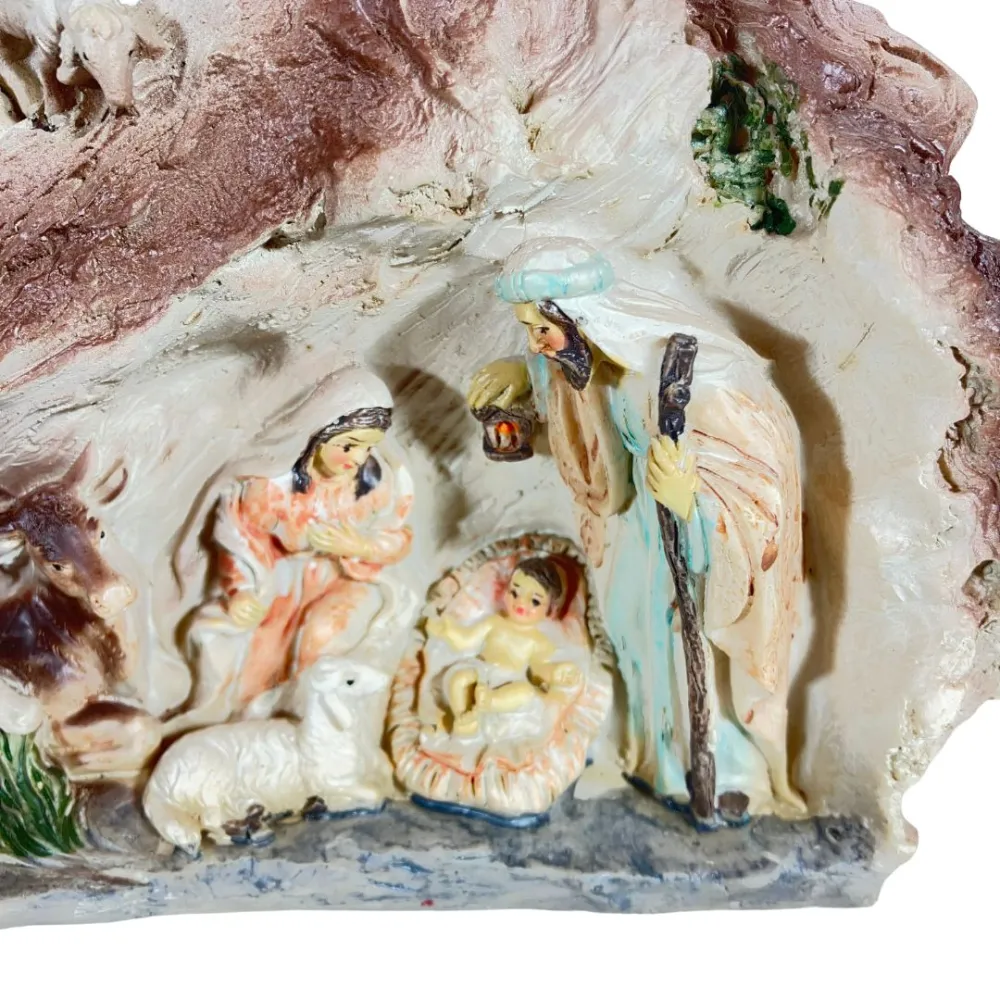 Resin Nativity Scene in Grotto with Sheep – 8 cm