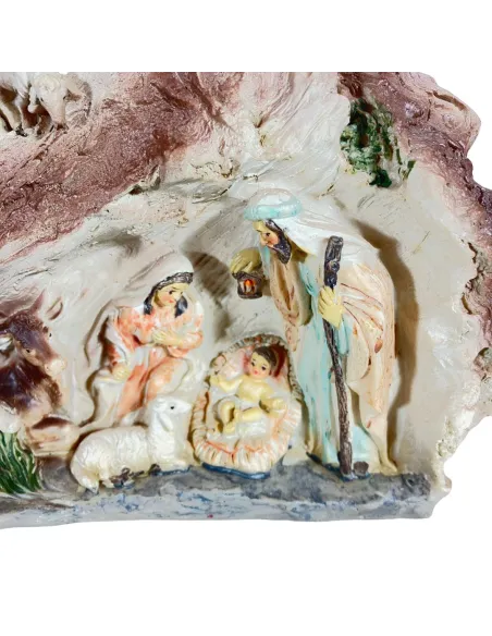 Natività in blocco in grotta con pecore 8 cm