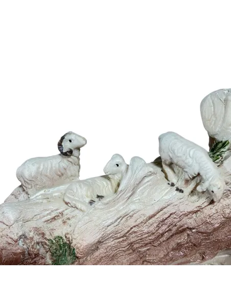 Natività in blocco in grotta con pecore 8 cm