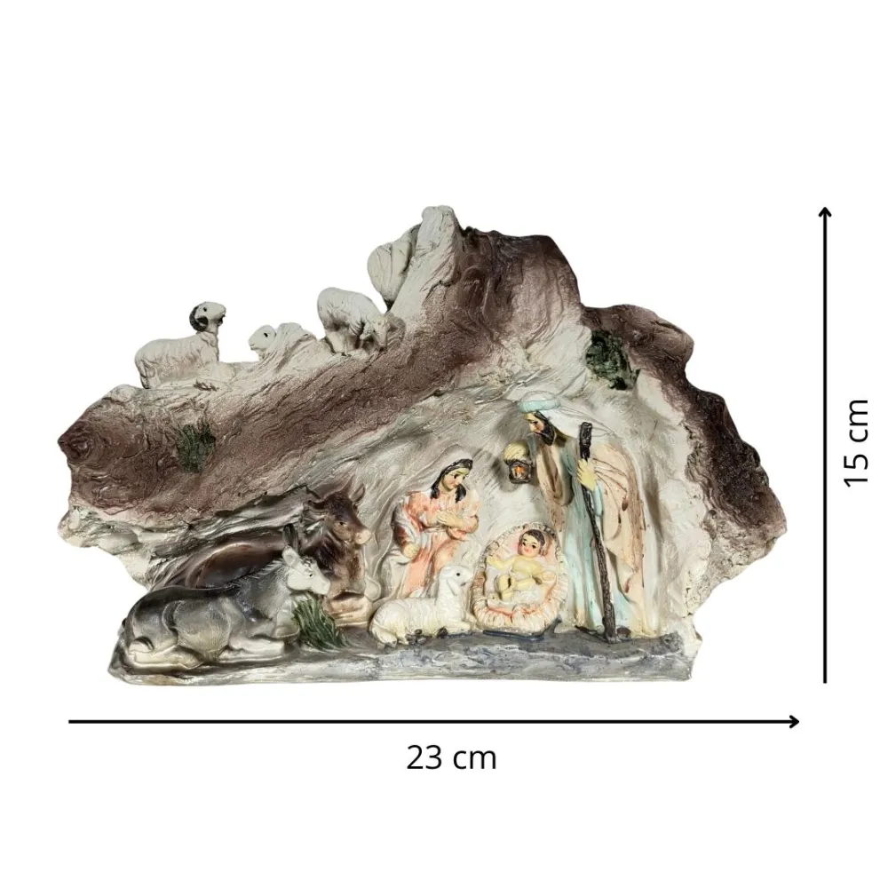 Resin Nativity Scene in Grotto with Sheep – 8 cm