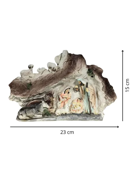 Natività in blocco in grotta con pecore 8 cm