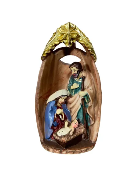 Resin Nativity Scene in Hut – 9 cm