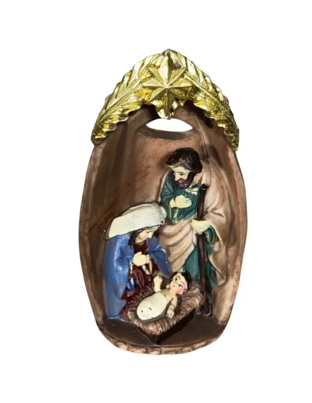 Resin Nativity Scene in Hut – 9 cm