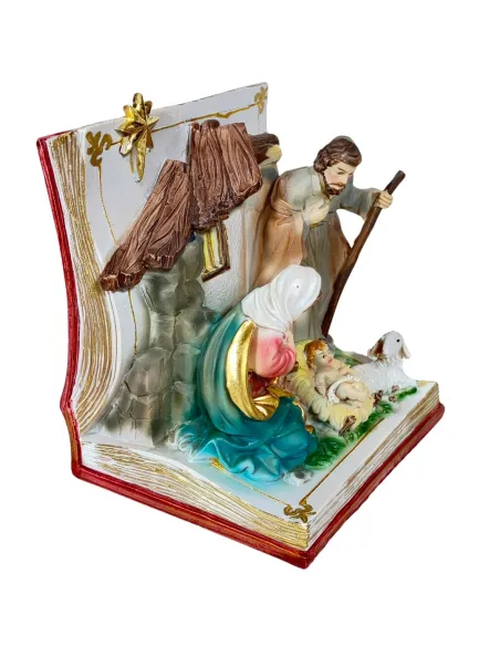 Natività in blocco su libro aperto in resina 10 cm