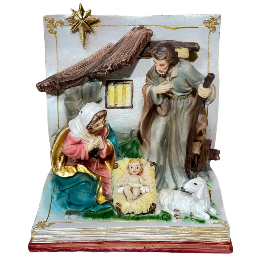 Resin Nativity Scene on Open Book – 10 cm