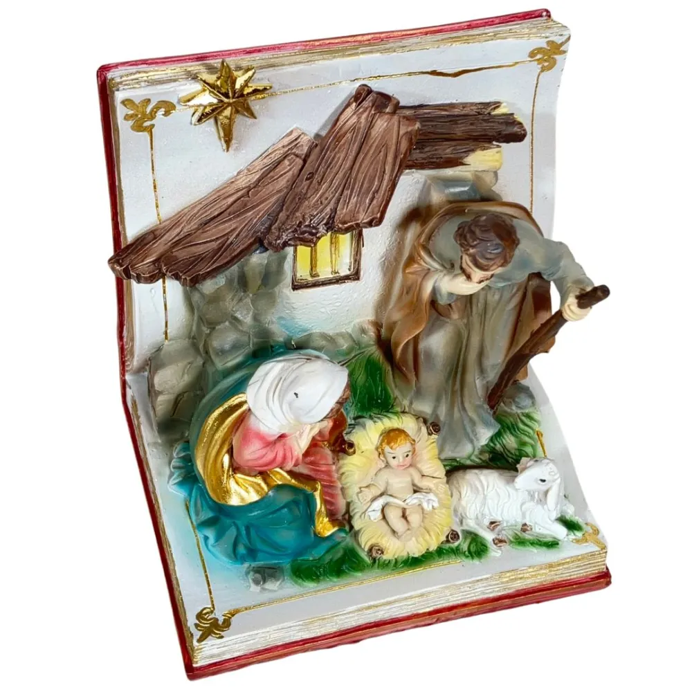 Resin Nativity Scene on Open Book – 10 cm