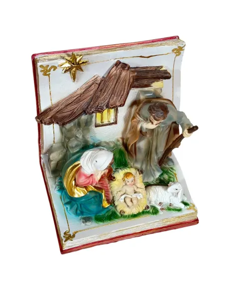 Natività in blocco su libro aperto in resina 10 cm