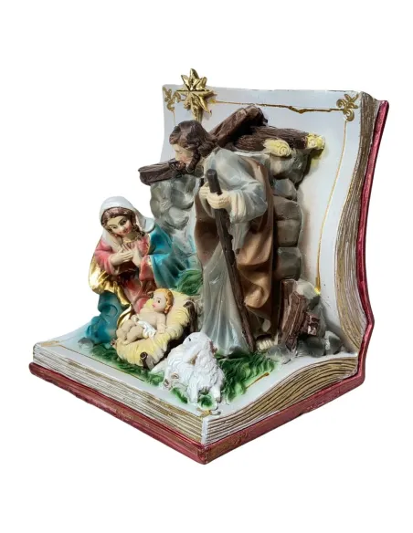 Natività in blocco su libro aperto in resina 10 cm