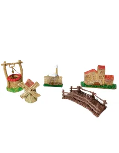 Set 5 pezzi pozzo, casa, mulino, ponte 2