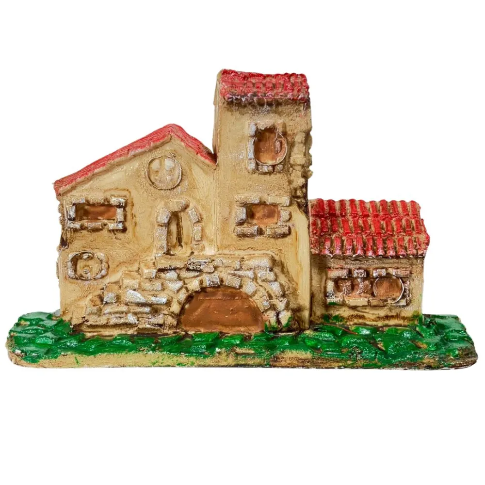 Set of Five Miniature Nativity Accessories: Well, House, Windmill and Bridge