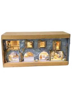 Presepe su cassetta vino con luci e fuoco con statue da 3,5 cm