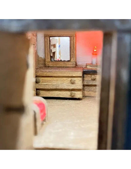 Nativity Scene in Wooden Wine Crate with Lights, Fire Effect and 3,5 cm Nativity Figures