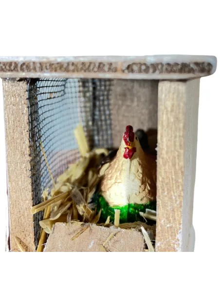 Pollaio con 2 galline e mangiatoia per statue da 8-10 cm