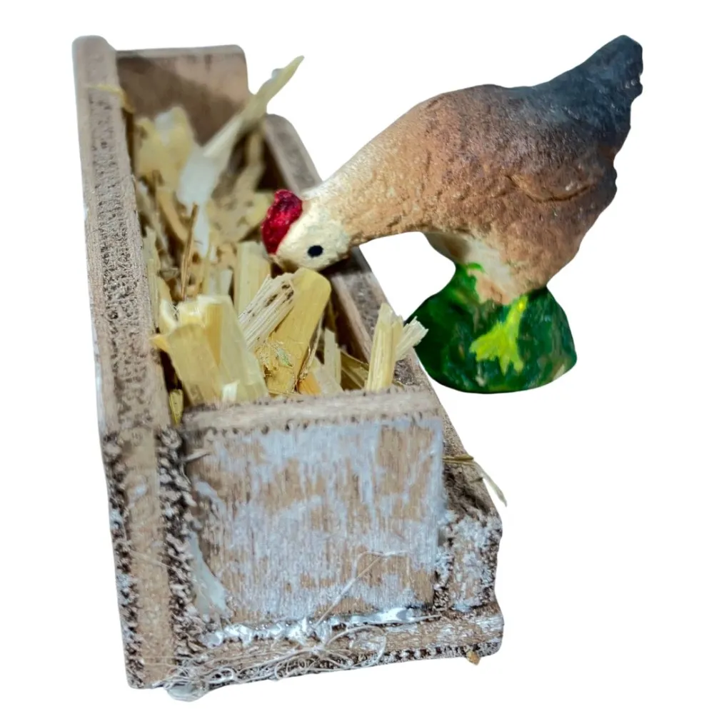 Chicken Coop with Two Hens and Chicken Feeder for 8–10 cm Nativity Figures