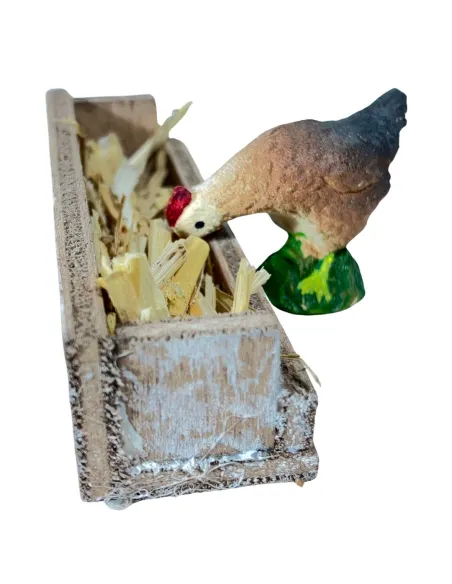 Pollaio con 2 galline e mangiatoia per statue da 8-10 cm