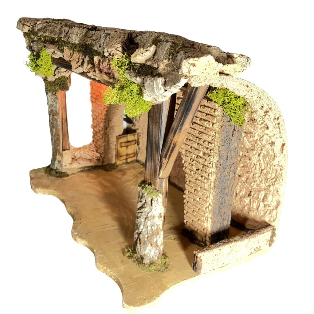 Cork and Wooden Setting with 220 V Light for 10–12 cm Nativity Figures