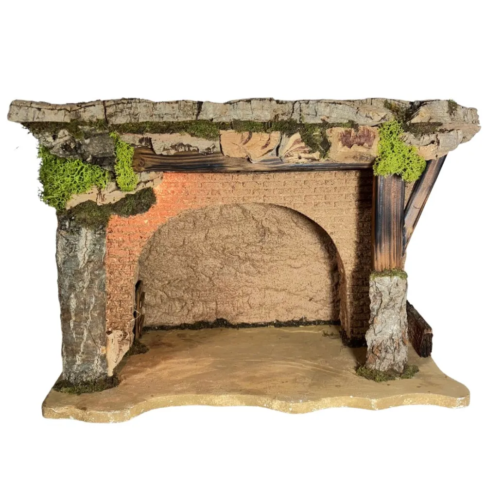 Cork and Wooden Setting with 220 V Light for 10–12 cm Nativity Figures