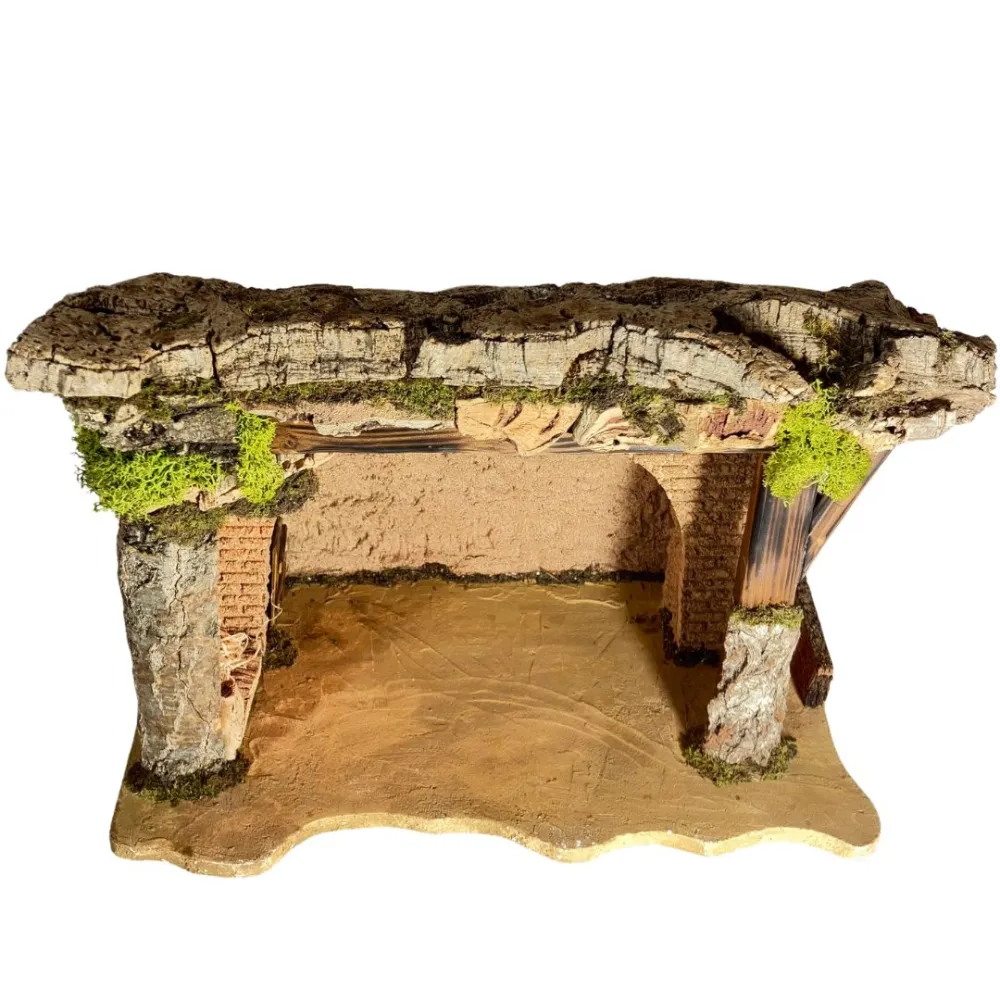 Cork and Wooden Setting with 220 V Light for 10–12 cm Nativity Figures