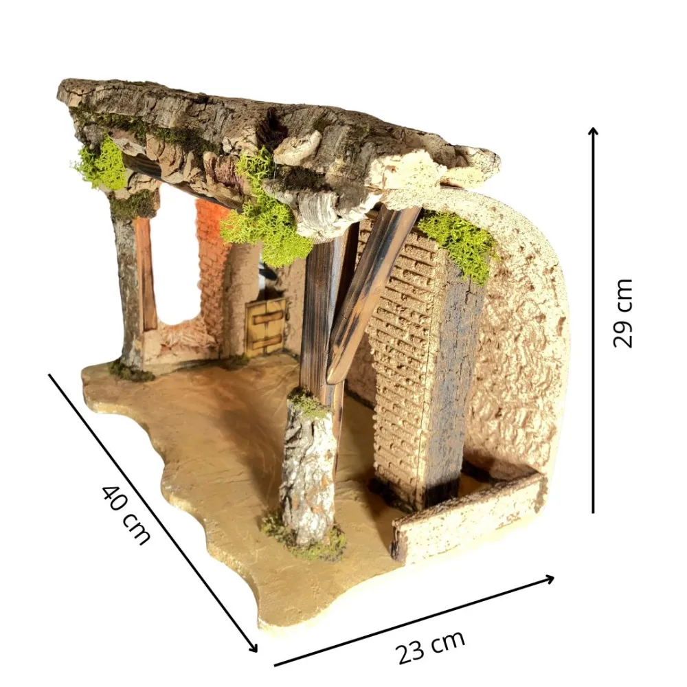 Cork and Wooden Setting with 220 V Light for 10–12 cm Nativity Figures