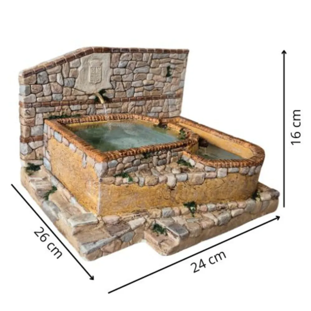 Double-basin resin fountain for 12–15 cm Nativity figures