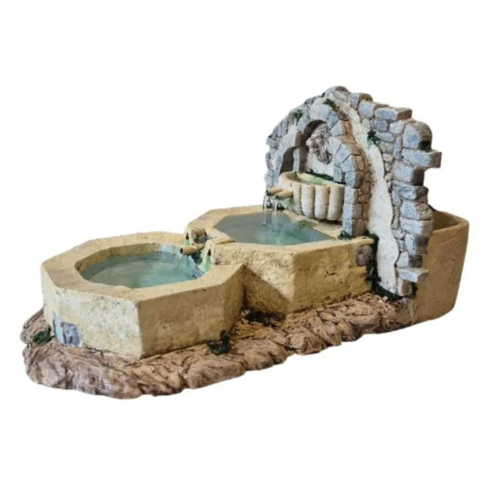 Hexagonal triple-basin resin fountain for 12–15 cm Nativity figures