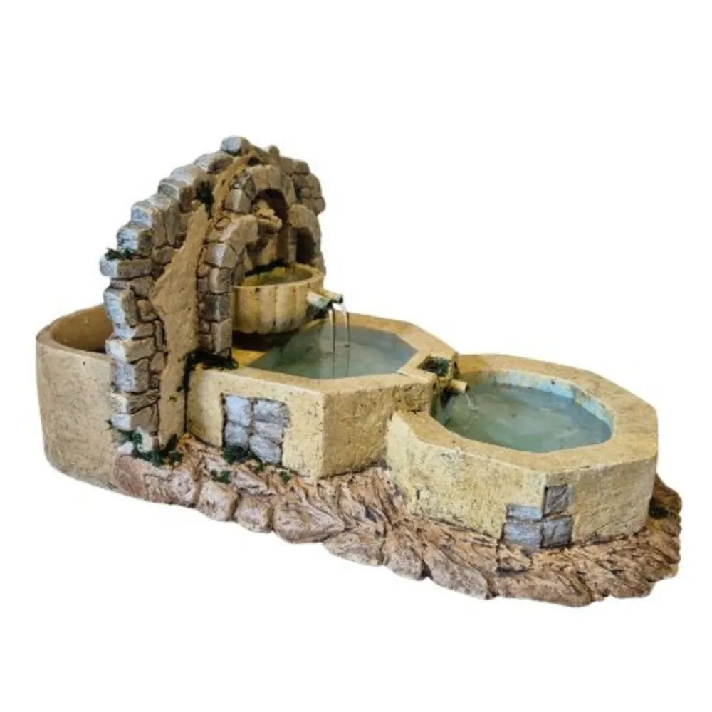 Hexagonal triple-basin resin fountain for 12–15 cm Nativity figures