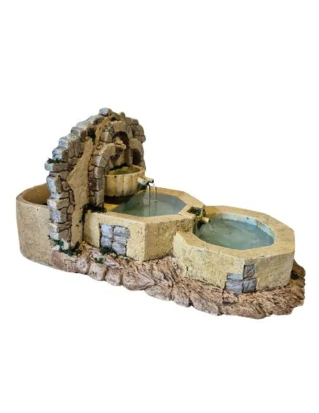 Hexagonal triple-basin resin fountain for 12–15 cm Nativity figures