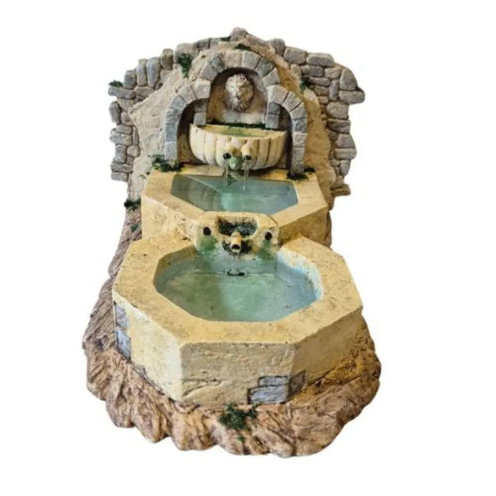 Hexagonal triple-basin resin fountain for 12–15 cm Nativity figures