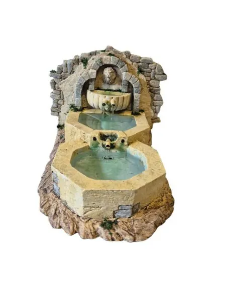 Hexagonal triple-basin resin fountain for 12–15 cm Nativity figures